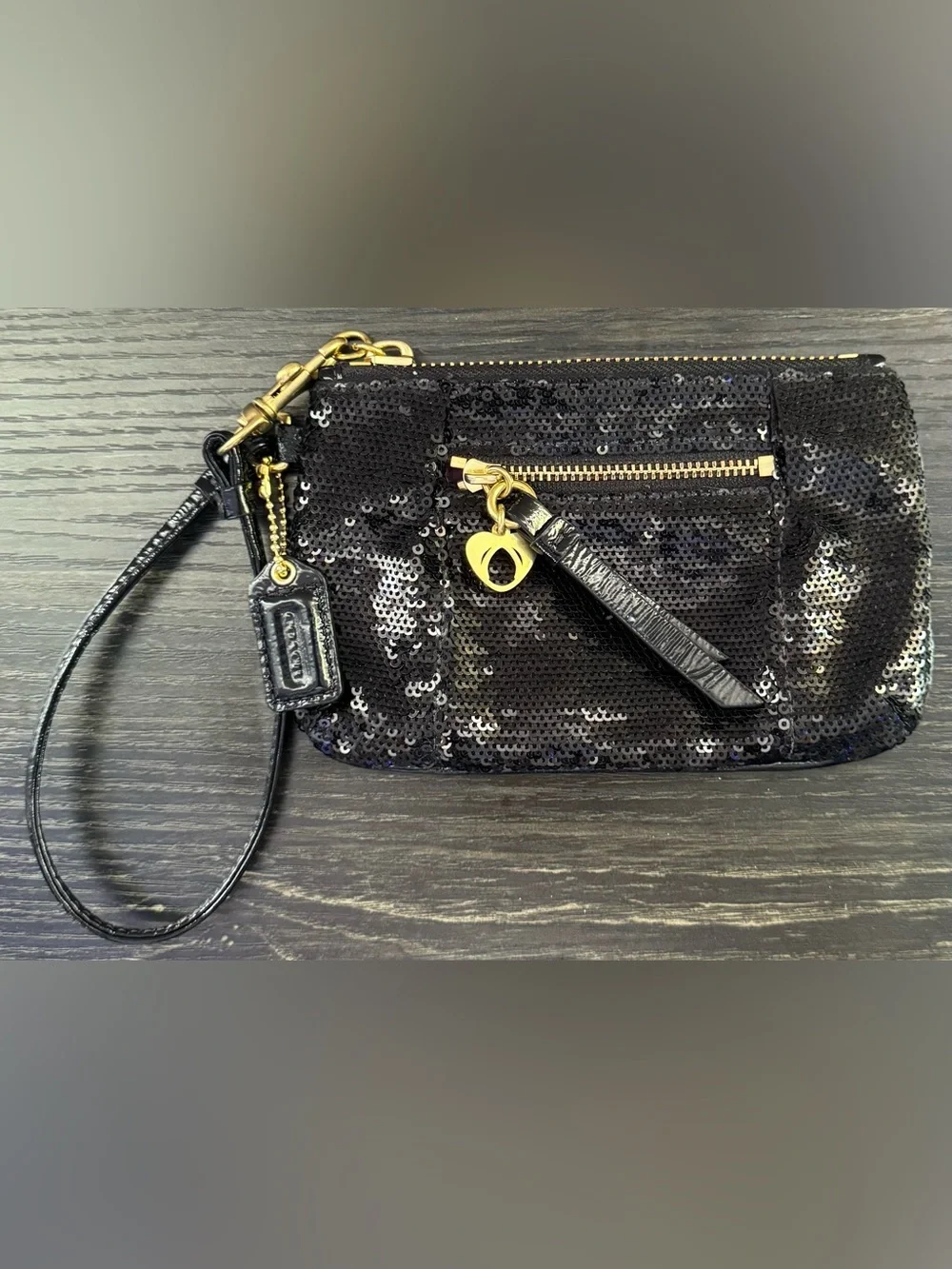 Coach Black Sequin Wristlet
